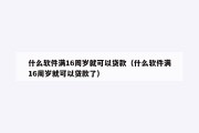 什么软件满16周岁就可以贷款(什么软件满16周岁就可以贷款了) 什么软件满16周岁就可以贷款(什么软件满16周岁就可以贷款了)