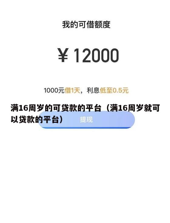满16周岁的可贷款的平台(满16周岁就可以贷款的平台)